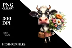 Confused Cow with Flower Bouquet | Sublimation Clipart Product Image 1
