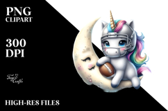 Cute Baby Unicorn Football Helmet On Moon | Sublimation | Product Image 2