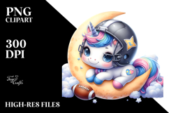 Cute Baby Unicorn Football Helmet On Moon | Sublimation | Product Image 2