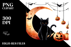 Simple Watercolor Black Cat Half Moon Hang PNG Product Image 2