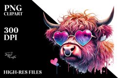 Pink Highland Cow with Sunglasses PNG Product Image 2