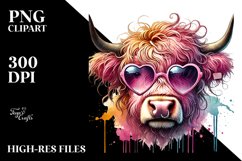 Pink Highland Cow with Sunglasses PNG Product Image 2