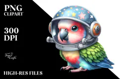Cute Baby Parrot with Astronaut Helmet, Whimsical PNG Product Image 2