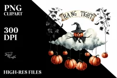 Washed Retro Halloween Cloud Pumpkins PNG Product Image 3