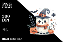 Washed Watercolor Style Simple Halloween Owl PNG Product Image 2
