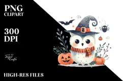 Washed Watercolor Style Simple Halloween Owl PNG Product Image 2