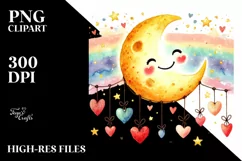 Colorful Smiling Moon with Hearts PNG Product Image 2