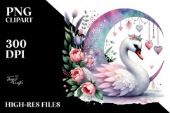 Pastel Swan on Moon Watercolor Art Product Image 2