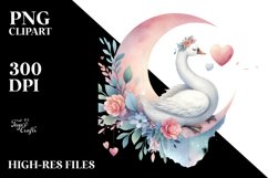 Pastel Swan on Moon Watercolor Art Product Image 2