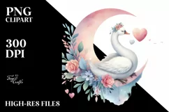 Pastel Swan on Moon Watercolor Art Product Image 2