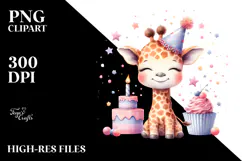 Cute Baby Giraffe with Party Hat, PNG Product Image 2
