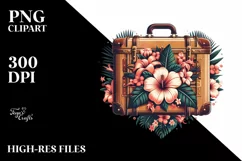 Vintage Tropical Flower Suitcase PNG Product Image 1