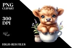 Cute Sitting Baby Highland Cow | Sublimation Clipart Product Image 1