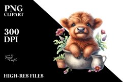 Cute Sitting Baby Highland Cow | Sublimation Clipart Product Image 1