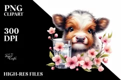 Baby Highland Cow Cherry Blossom | Sublimation | Clipart Product Image 1