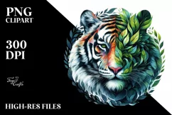 Abstract Vibrant Tiger with Leaf Body PNG Product Image 3