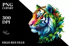 Abstract Vibrant Tiger with Leaf Body PNG Product Image 1