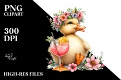 Watercolor Young Duck With Flower Wreath Product Image 1