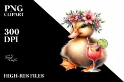 Watercolor Young Duck With Flower Wreath Product Image 1