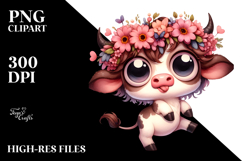 Cartoon Cow with Flower Crown, Playful PNG Product Image 2