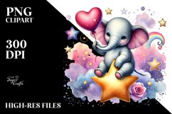 Pastel Elephant Sitting on Star PNG Product Image 2