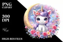 Baby Unicorn in Cosmos Floral Frame on the Moon Product Image 3