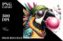 Quirky Colorful Bird Blowing Chewing Gum | Clipart Product Image 1
