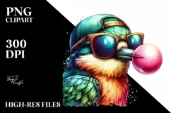 Quirky Colorful Bird Blowing Chewing Gum | Clipart Product Image 3