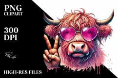 Pink Highland Cow with Sunglasses PNG Product Image 2