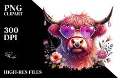Pink Highland Cow with Sunglasses PNG Product Image 2