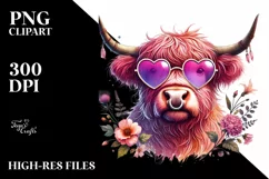 Pink Highland Cow with Sunglasses PNG Product Image 2