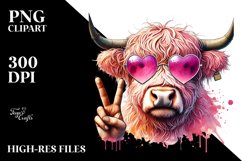 Pink Highland Cow with Sunglasses PNG Product Image 2