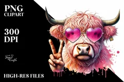 Pink Highland Cow with Sunglasses PNG Product Image 2