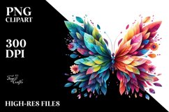 Abstract Vibrant Butterfly with Flowers PNG Product Image 1