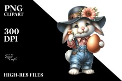 Goofy Bunny with Straw Hat and Big Egg PNG Product Image 2