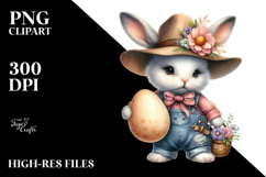 Goofy Bunny with Farm Jeans and Flower Hat on Half Moon PNG Product Image 2
