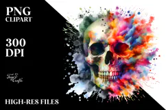 Colorful Skull with Flowers, PNG Product Image 2