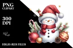 Cute Snowman in Winter Scenery with Christmas Ornaments PNG Product Image 3
