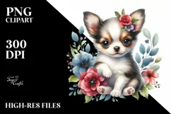 Cute Chihuahua Sitting in Floral Frame | Clipart Product Image 3
