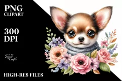 Cute Chihuahua Sitting in Floral Frame | Clipart Product Image 1