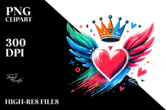 Colorful Heart with Wings and Crown PNG Product Image 2