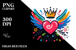 Colorful Heart with Wings and Crown PNG Product Image 2