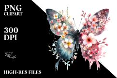Grungy Butterfly with Spring Flowers PNG Product Image 2