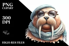Funny Cute Walrus Portrait with Scarf | Clipart Product Image 3