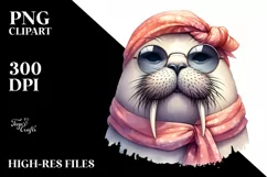 Funny Cute Walrus Portrait with Scarf | Clipart Product Image 1