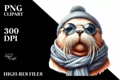 Funny Cute Walrus Portrait with Scarf | Clipart Product Image 1
