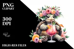 Watercolor Young Turtle enjoying Cocktail Clipart Product Image 3