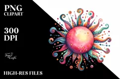 Colorful Watercolor Sun Sticker Clipart Product Image 3