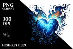 Blue Fire Heart, Watercolor PNG Product Image 2