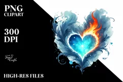 Watercolor Blue Heart with Fire PNG Product Image 2